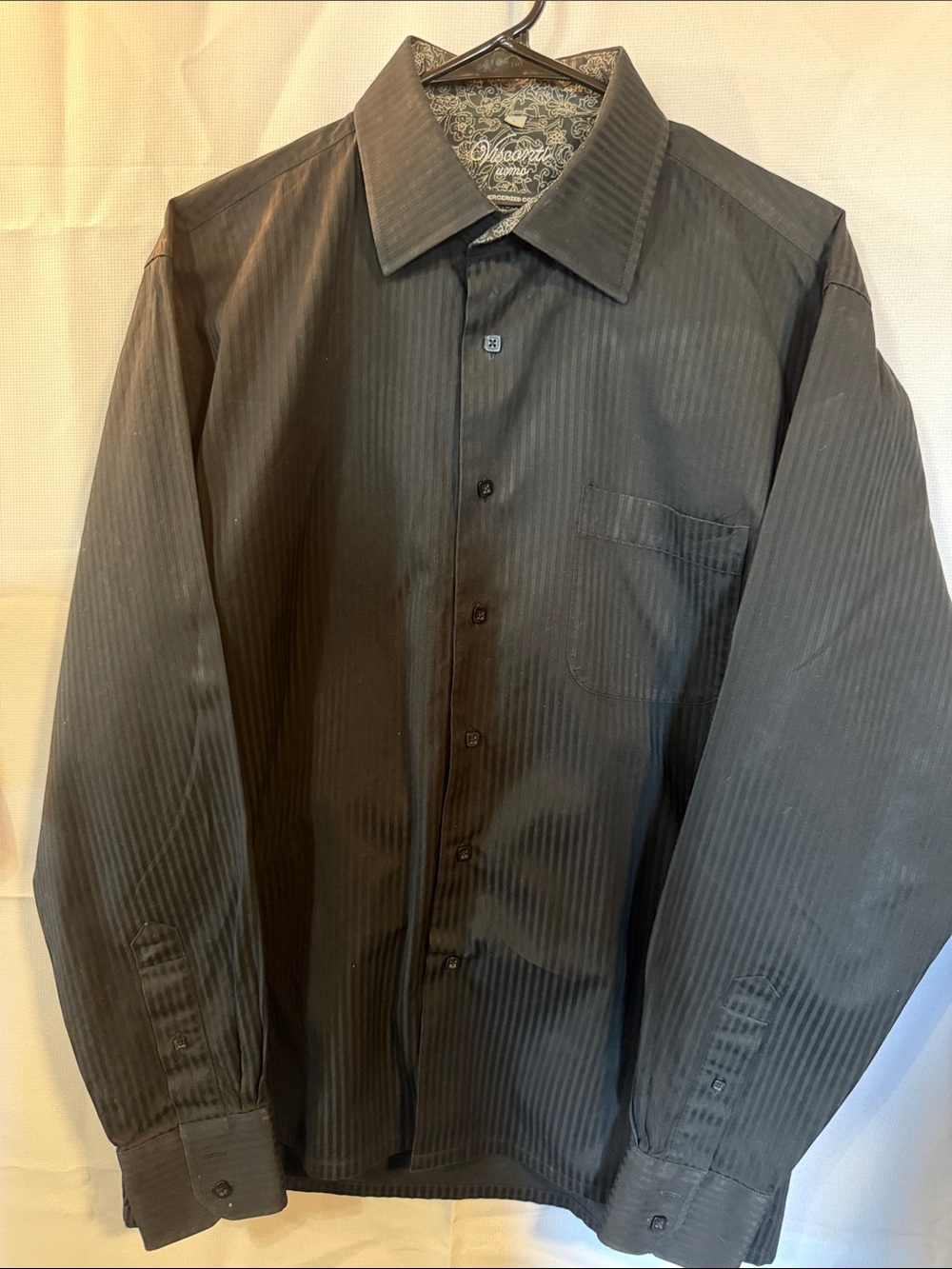 Visconti Men's Black Tonal-Striped Dress Shirt